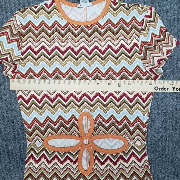 Rue21 Bodycon Cutout Dress Womens S Multicolor Chevron Stretch Short Sleeve New - Picture 5 of 11